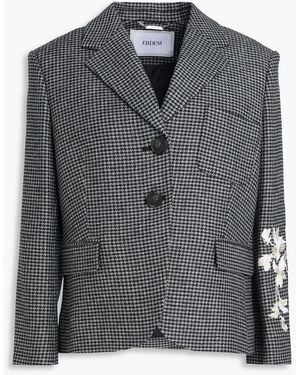 Erdem Embroidered Houndstooth Tweed Blazer - Grey