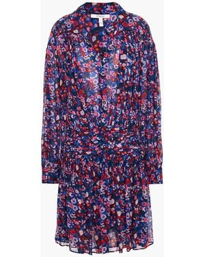 10 Crosby Derek Lam Pleated Floral-print Georgette Mini Dress - Purple