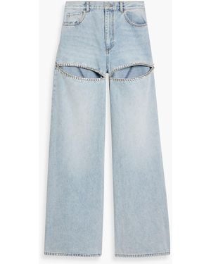 Area Cutout Crystal-Embellished High-Rise Wide-Leg Jeans - Blue