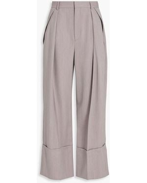 Victoria Beckham Pleated Wool-Crepe Wide-Leg Trousers - Grey