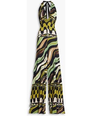 PUCCI Printed Stretch-jersey Halterneck Wide-leg Jumpsuit - White