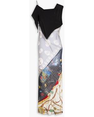 Conner Ives Draped Printed Silk-blend Maxi Dress - Black