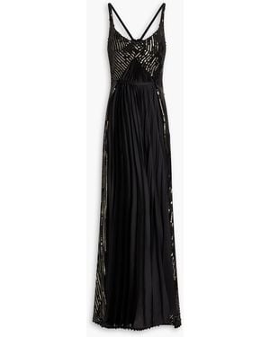 Safiyaa Sequin-Embellished Pleated Silk-Chiffon And Satin Gown - Black