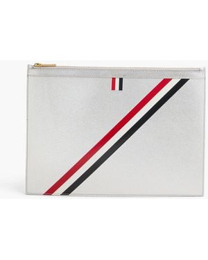Thom Browne Striped Textured-Leather Document Case - White