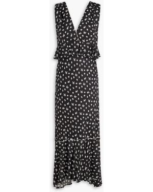 Claudie Pierlot Ruffled Floral-print Satin-twill Maxi Dress - Black
