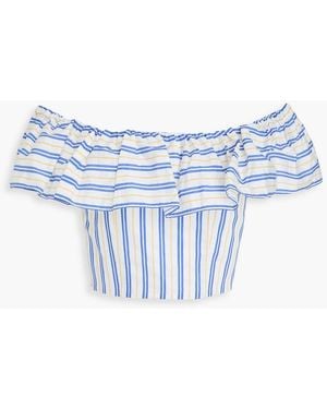 Claudie Pierlot Cropped Off-the-shoulder Striped Lyocell-blend Top - Blue