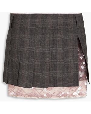 16Arlington Layered Prince Of Wales Checked Wool-blend Mini Skirt - Black