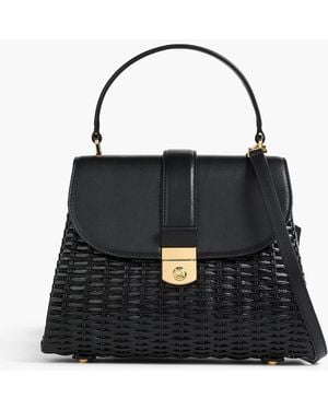 Veronica Beard The Crest Leather And Rattan Tote - Black