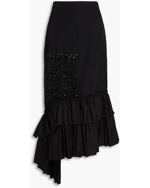 Erdem Asymmetric Embellished Grain De Poudre Wool Maxi Skirt - Black