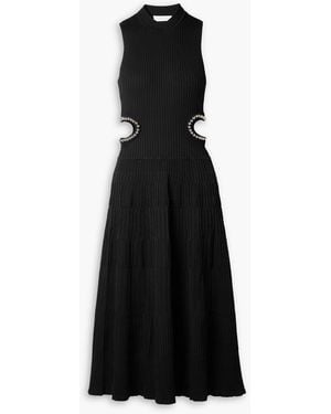 Jonathan Simkhai Tommi midikleid aus rippstrick mit cut-outs und zierperlen - Schwarz