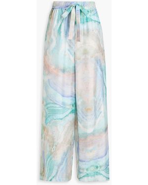 Zimmermann Tie-Dyed Silk-Twill Wide-Leg Trousers - Blue