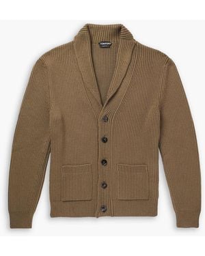 Tom Ford Shawl-Collar Ribbed Silk And Wool-Blend Cardigan - Natural