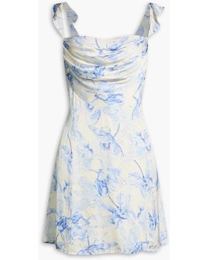 Maje Draped Floral-print Satin Mini Dress - Blue