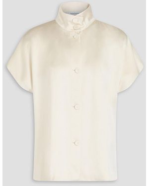 Another Tomorrow Satin Turtleneck Top - Natural