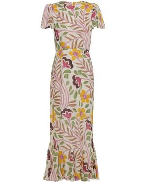 RHODE Lulani ausgestelltes midikleid aus glänzendem crêpe mit floralem print - Weiß