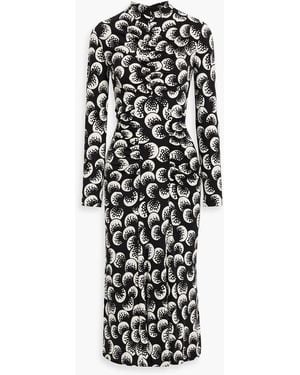 Diane von Furstenberg Emanuelle Ruched Printed Lyocell And Wool-Blend Midi Dress - White