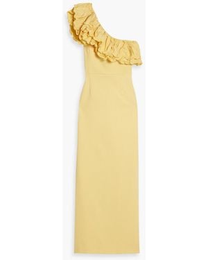 Rebecca Vallance Chloe One-Shoulder Ruffled Crepe Gown - Yellow