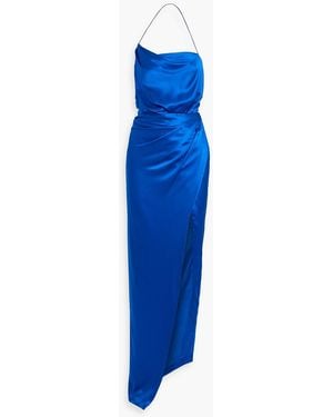 The Sei Draped Silk-Satin Halterneck Gown - Blue
