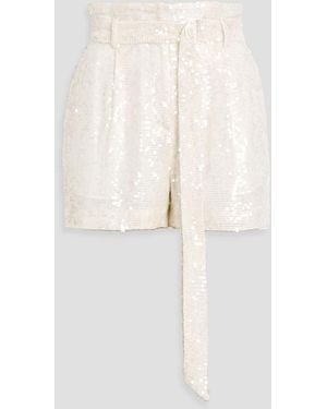 LAPOINTE Belted Sequined Chiffon Shorts - Natural