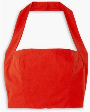 Tolu Coker Woop Cropped Cotton Halterneck Top - Red