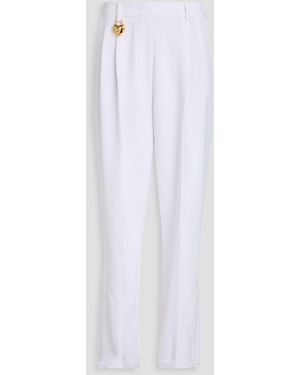 Moschino Embellished Pleated Crepe Straight-leg Trousers - White