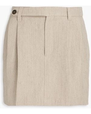 Brunello Cucinelli Pleated Linen-Twill Mini Skirt - Natural