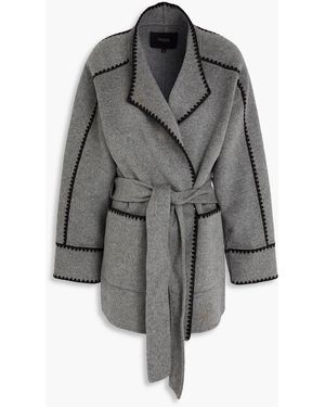 Maje Belted Wool-Blend Felt Coat - Grey