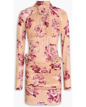 Magda Butrym Floral-appliquéd Printed Cupro-blend Jersey Mini Dress - Pink