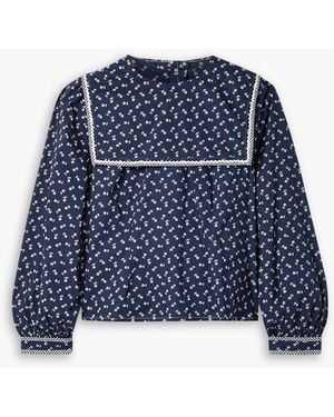 Doen Renoir Floral-print Cotton-poplin Top - Blue