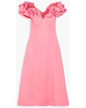 LEO LIN Annie Off-The-Shoulder Satin Midi Dress - Pink