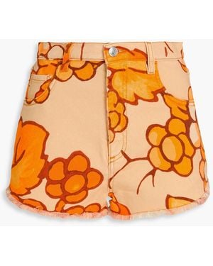 Etro Floral-print Denim Shorts - Orange
