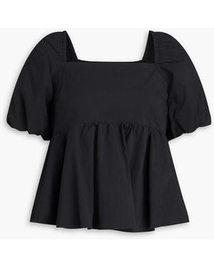 Maje Cotton-Blend Poplin Peplum Top - Black