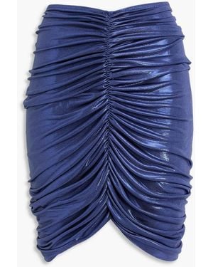 Norma Kamali Ruched Metallic Stretch-Jersey Mini Skirt - Blue