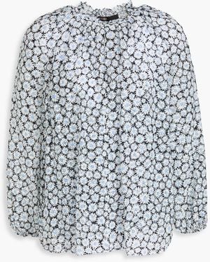 Maje Ruffled Floral-Print Tulle Blouse - White
