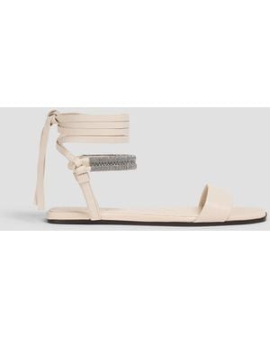 Brunello Cucinelli Bead-Embellished Leather Sandals - White