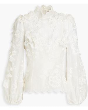 Zimmermann Postcard Embroidered Linen And Silk-blend Blouse - White