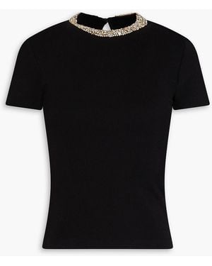 Sandro Crystal-Embellished Ribbed Cotton-Blend Jersey Top - Black