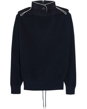 Sacai Lace-Up Twill-Trimmed Cotton Sweater - Blue