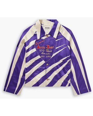 Bode Auto Embroidered Striped Satin Overshirt - Purple