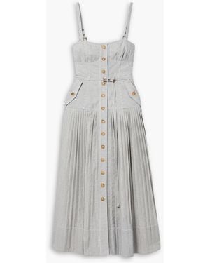 Ulla Johnson Cleo Belted Pleated Striped Cotton-canvas Midi Dress - Grey