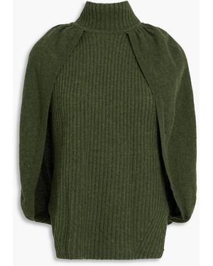 Jonathan Simkhai Jeannie Cape-Effect Ribbed Cashmere Turtleneck Top - Green