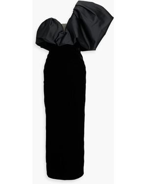 Monique Lhuillier One-Shoulder Ruffled Faille Gown - Black