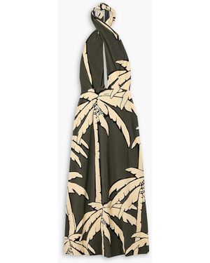 Johanna Ortiz Oceanic Mantra Printed Stretch-Terry Halterneck Midi Dress - Metallic