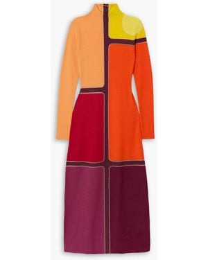 Gabriela Hearst Apollonis Color-Block Wool And Cashmere-Blend Turtleneck Midi Dress - Red