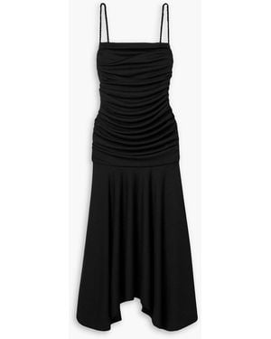 Interior The Viradora Asymmetric Ruched Crepe Midi Dress - Black