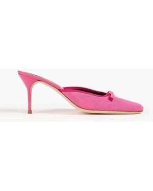 STAUD Karine Bow-Detailed Moire Mules - Pink