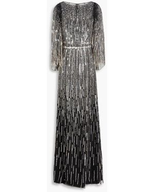 Jenny Packham Embellished Tulle Gown - Grey