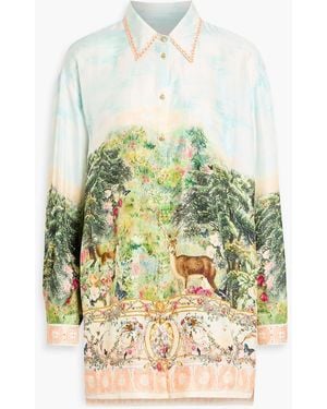 CAMILLA Crystal-Embellished Printed Silk-Twill Shirt - White
