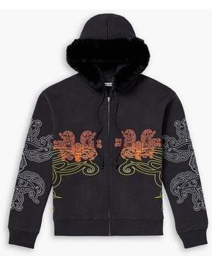 Acne Studios Plush-Trimmed Embroidered Cotton-Jersey Hoodie - Black