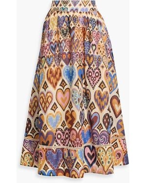 FARM Rio Printed Cotton-Voile Midi Skirt - White